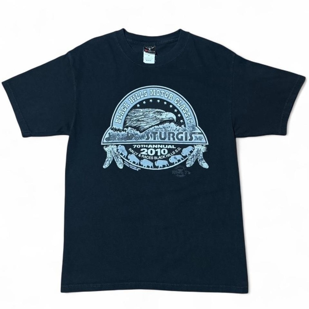 Vintage 2010 Black Sturgis Motorcycle Biker Rally Eagle Glitter Graphic T-shirt